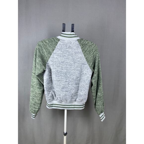 & Knit Raglan Varsity Bomber Jacket Grey Green XS NWOT - Picture 3 of 6